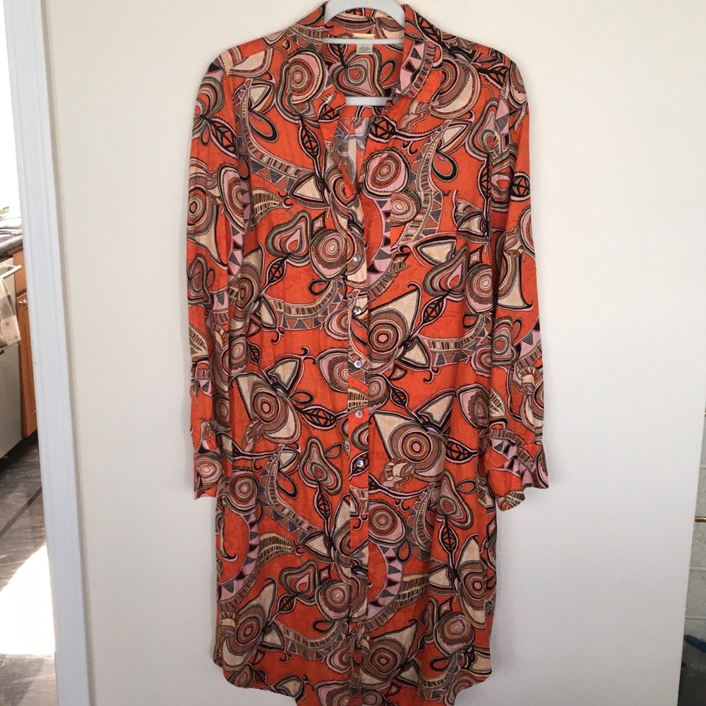 NWOT Patterned Linen Long Shirt Dress